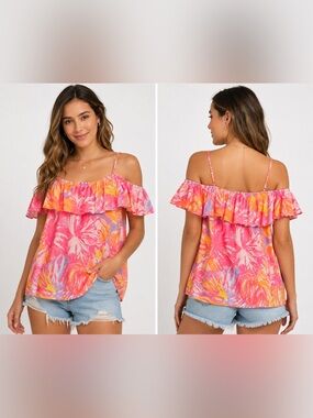 Lilly Pulitzer off the shoulder Top flutter sleeve top tamiami off the shoulder